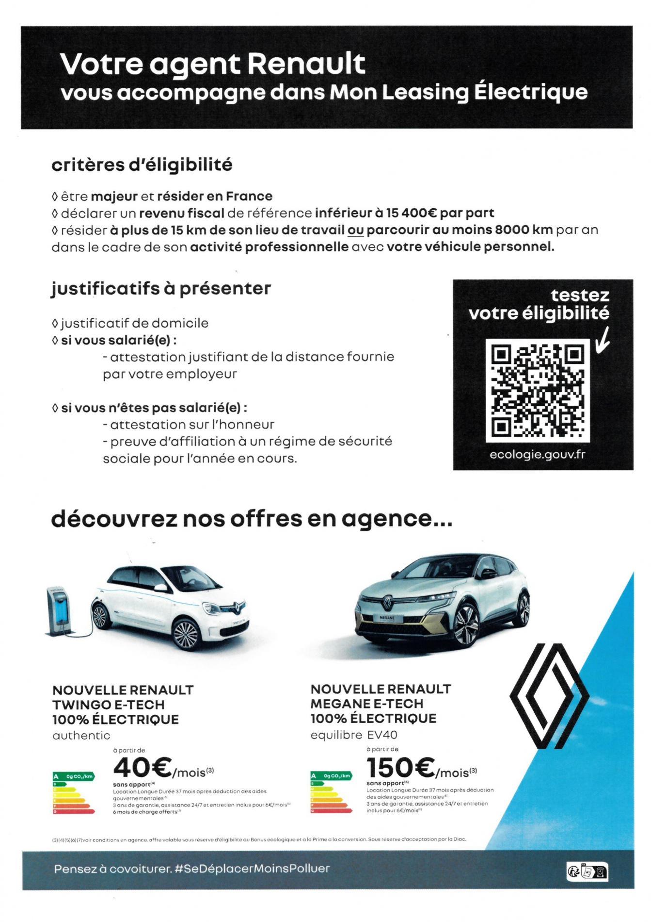 Leasing Electrique avec votre Agent Renault Garage Bruno Vaillant